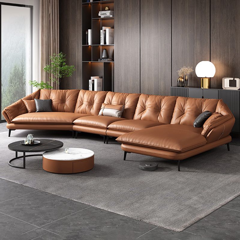 Contemporary Genuine Leather Pillow Top Arm Sofa in Orange for Living Room Clearhalo 'furn' 'furn_sofas' 'Furniture' 'Living Room Furniture' 'Sofa' 'sofas' 1200x1200_fe86346a-0d00-432a-bd5b-65c166dca5be