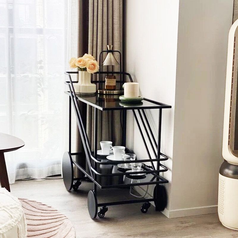 Table de préparation à verre rectangulaire moderne table de préparation à la maison avec roues