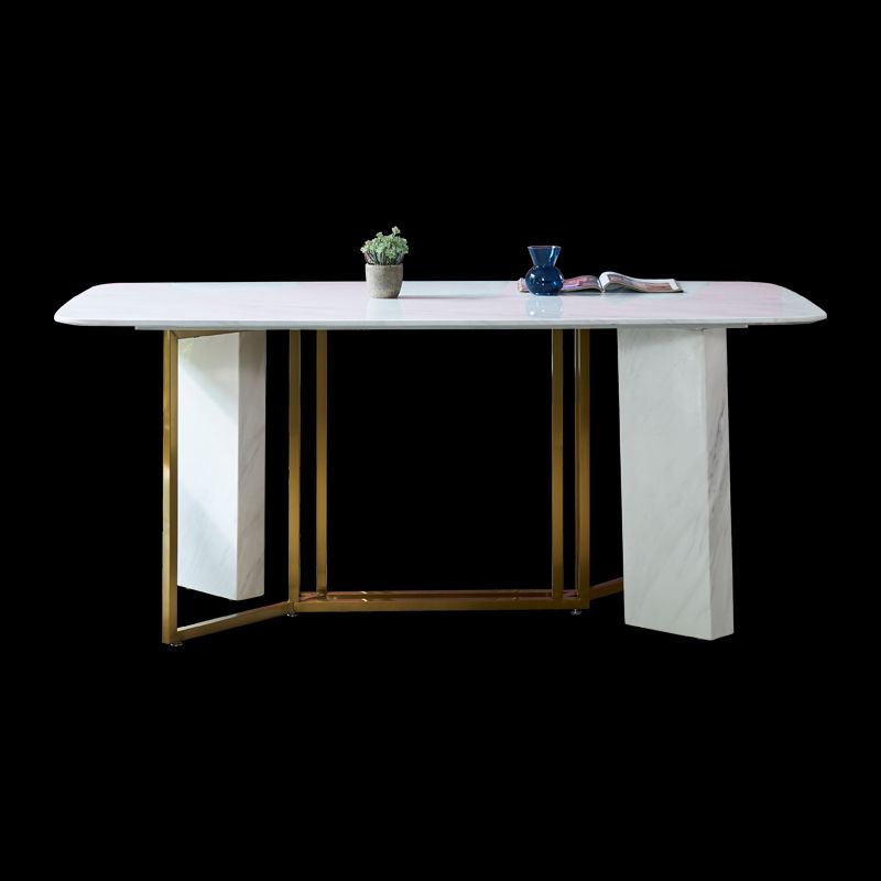 Glam Style Sintered Stone Dining Table with White Rectangle Shape Table for Home Use Clearhalo 'Dining Room Sets' 'Dining Tables & Seating' 'dining_room_set' 'furn' 'furn_dining_room_set' 'Furniture' 'furniture_dining_room_set' 'Kitchen & Dining Furniture' 'kitchen&dining_furn' 'kitchen' 1200x1200_fe872ae9-6e99-4841-9c6c-6380fcef4064