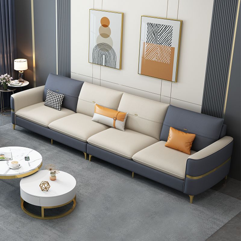 Sofá de brazo cuadrado de cuero de forma escandinava con 2 almohadas