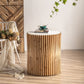 Rustic Drum Side Table Solid Wood Round End Table in Distressed Finish