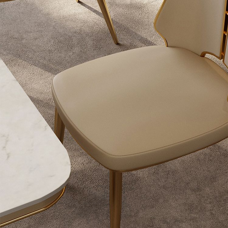 Faux Leather Armless Dining Chairs Glam Side Chairs with Metal Frame