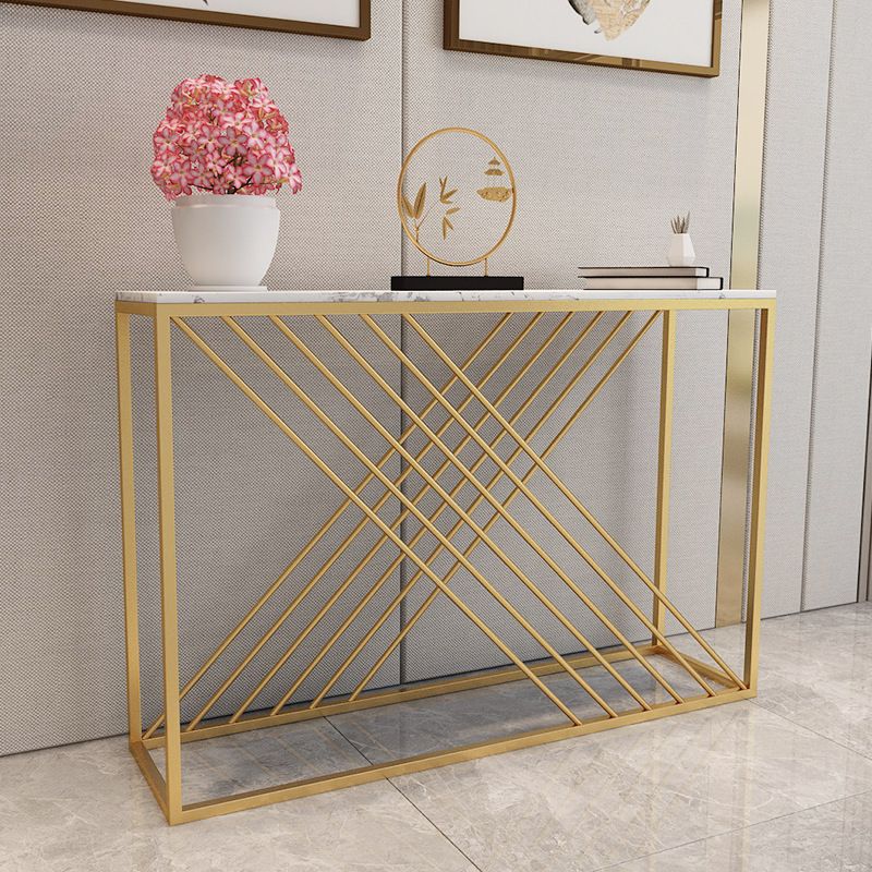 Marble Console Accent Table Antique Finish Sofa Console Table with Shelf