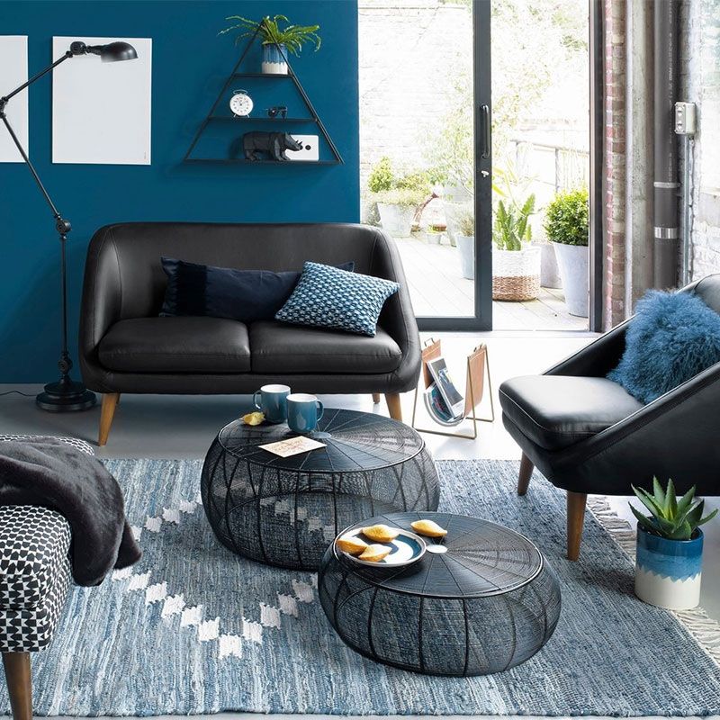 Tavolino moderno della metà del secolo con top e base di telaio in nero