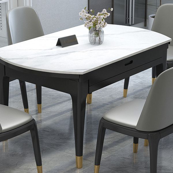 Round Sintered Stone Table Traditional Luxury Dining Room Table with 4 Black Legs Clearhalo ' dining_table' 'Dining Tables & Seating' 'Dining Tables' 'furn' 'furn_dining_table' 'Furniture' 'furniture_dining_table' 'Kitchen & Dining Furniture' 'kitchen&dining_furn' 'kitchen' 'kitchen_dining_table' 1200x1200_fe9a3753-9b93-489c-9864-e0d7d49976ba