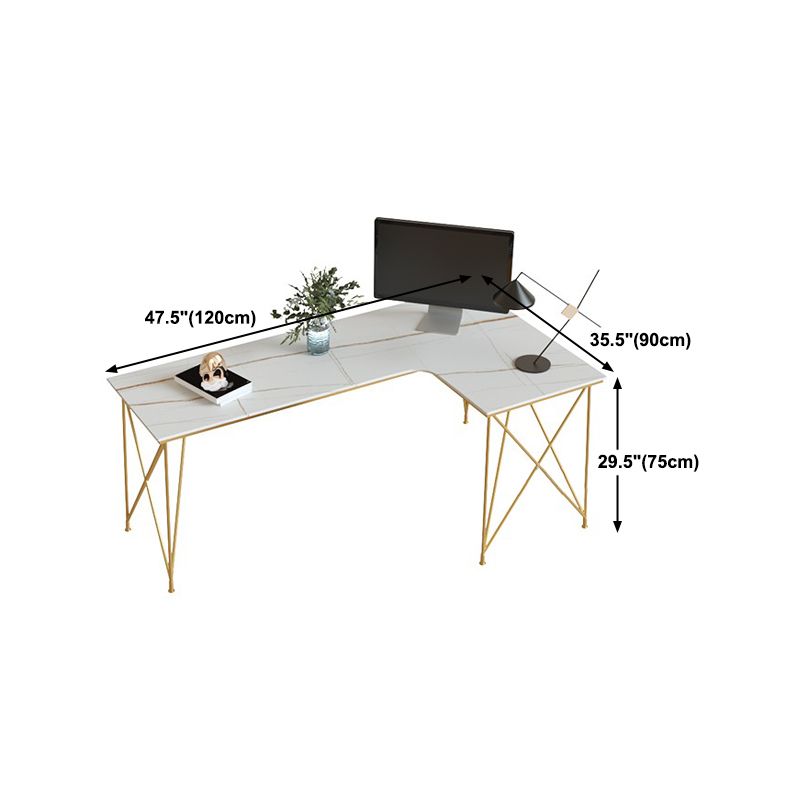 L-Shape Modern Style Office Desk Marble and Metal Writing Desk in White and Gold Clearhalo 'furn' 'furn_office_desk' 'Furniture' 'Office Desks' 'Office Furniture' 'office_desk' 1200x1200_fe9b5d67-c522-408a-a527-95f123713053