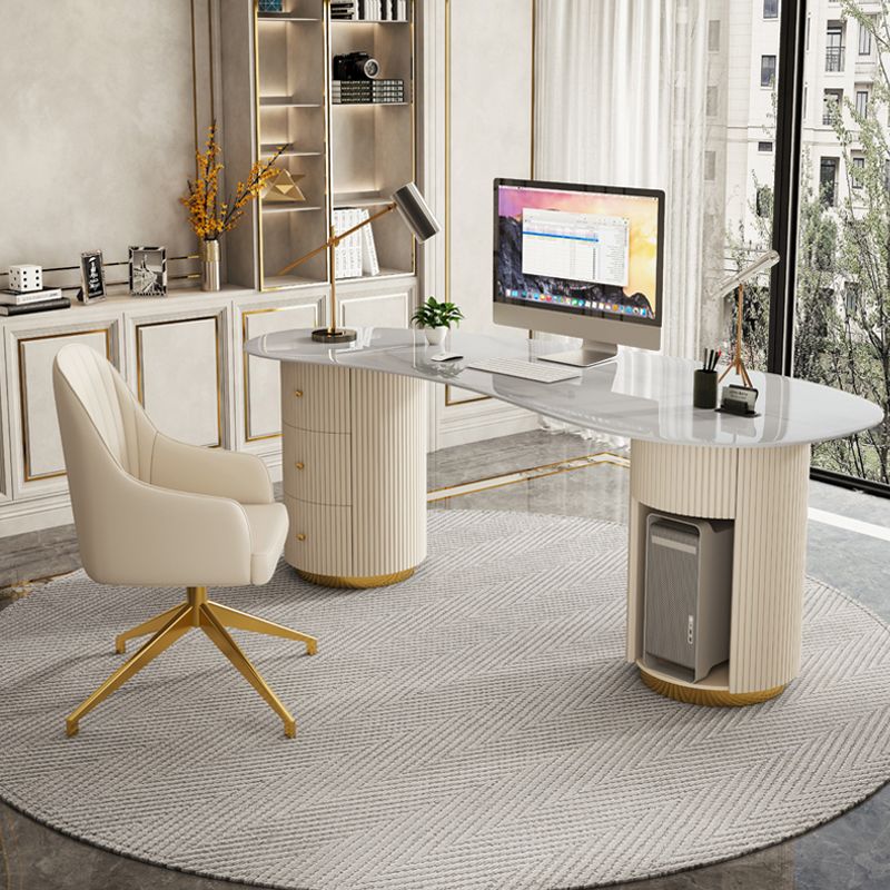 Bureau d'écriture en pierre de style glamour Bureau d'ordinateur en métal avec 3 tiroirs