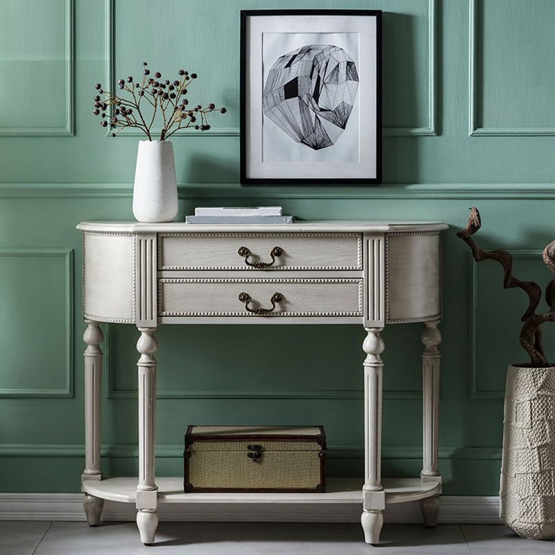 Mid-Century Modern Half Moon Console Sofa Table Rubber Wood End Table for Hall