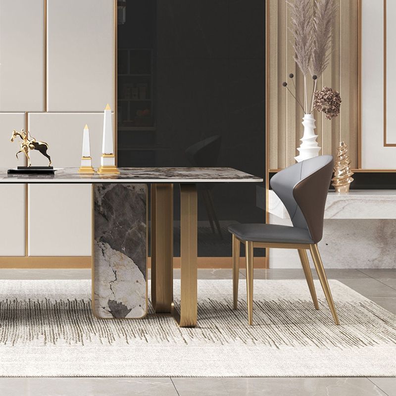 Luxuriöses rechteckiges Esszimmer-Set, 1/2/3/5/6/7/9-teilig, Esstisch-Set mit gesinterter Steinplatte