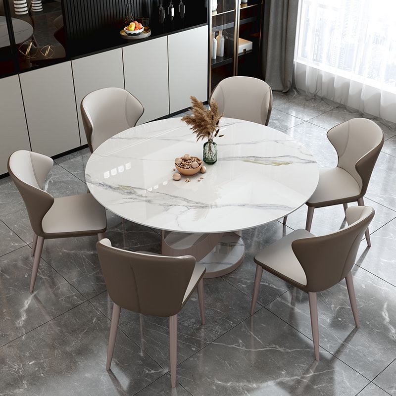 Glam Sintered Stone White Table Round Shape Standard Dining Table for Kitchen Clearhalo ' dining_table' 'Dining Tables & Seating' 'Dining Tables' 'furn' 'furn_dining_table' 'Furniture' 'furniture_dining_table' 'Kitchen & Dining Furniture' 'kitchen&dining_furn' 'kitchen' 'kitchen_dining_table' 1200x1200_fe9e9f05-5039-436f-a872-a8a8f391a53d