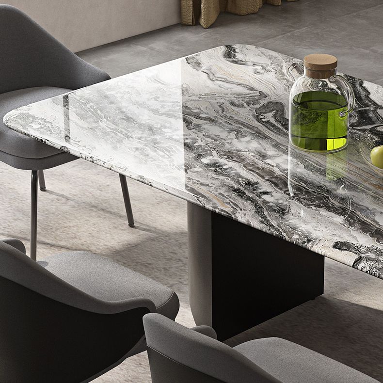 Simplicity Style Rectangle Marble Fixed Dinner Table with Double Pedestal