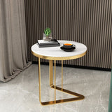 モダンな石トップサイドテーブルラウンドブラック/ゴールドメタリックCテーブル