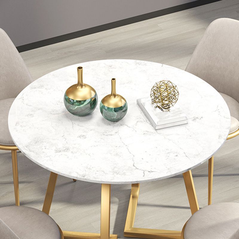 Glam Style Stone Table for Restaurant Round Table with Gold Pedestal Clearhalo 'Dining Tables & Seating' 'Dining Tables' 'dining_table' 'furn' 'furn_dining_table' 'Furniture' 'Kitchen & Dining Furniture' 1200x1200_fea2c59a-6454-4336-a3ec-2a014e0bf37c
