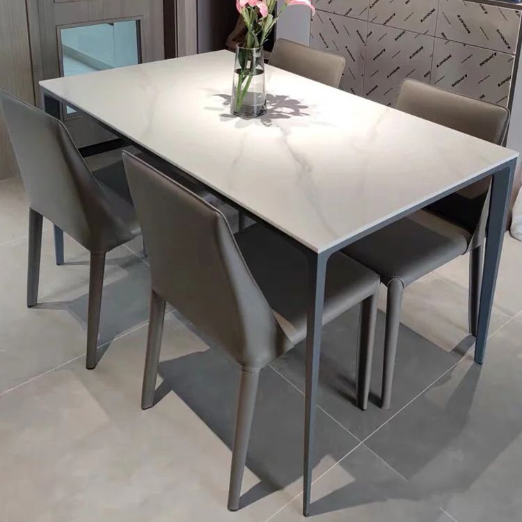 Contemporary Style Home Sintered Stone Dining Table Rectangle Shape Table with Metallic Base Clearhalo ' dining_table' 'Dining Tables & Seating' 'Dining Tables' 'furn' 'furn_dining_table' 'Furniture' 'furniture_dining_table' 'Kitchen & Dining Furniture' 'kitchen&dining_furn' 'kitchen' 'kitchen_dining_table' 1200x1200_fea4d4c4-2e59-4f00-972c-899c0ab74b40