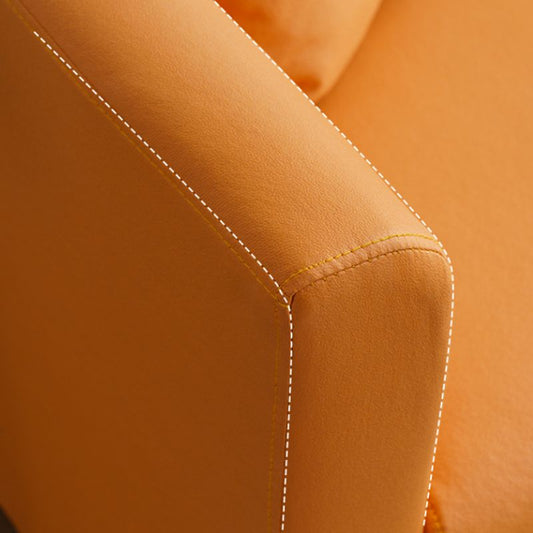 Faux Leather Tuxedo Arm Sofa Scandinavian Single Cushion Sofa with Pillows