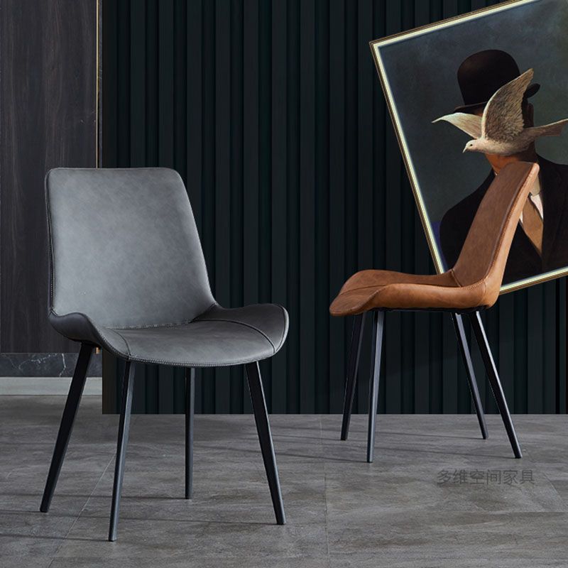 Industrial Arm Solid Back Dining Side Chair Faux Leather Side Chair Clearhalo ' kitchen&dining_furn' 'Dining Chairs' 'Dining Tables & Seating' 'dining_chair' 'furn' 'furn_dining_chair' 'Furniture' 'furniture_dining_chair' 'Kitchen & Dining Furniture' 'kitchen' 1200x1200_fea80aa9-f37e-419b-aba4-130b4b335aef