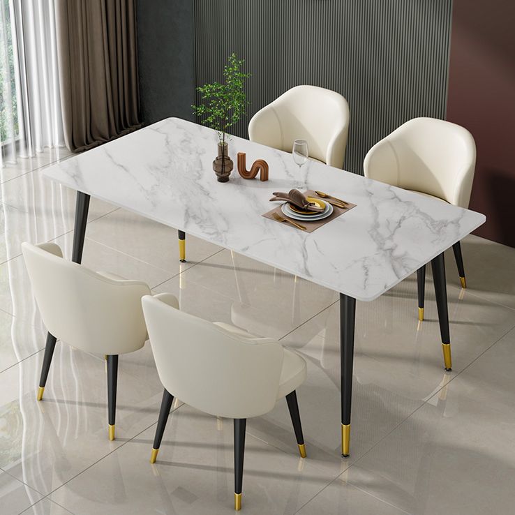 Glam Sintered Stone Kitchen Dining Table White Kitchen Dining Table with 4 Legs Base Clearhalo ' dining_table' 'Dining Tables & Seating' 'Dining Tables' 'furn' 'furn_dining_table' 'Furniture' 'furniture_dining_table' 'Kitchen & Dining Furniture' 'kitchen&dining_furn' 'kitchen' 'kitchen_dining_table' 1200x1200_fea827c5-8edb-49e4-8173-7b512943e1dd