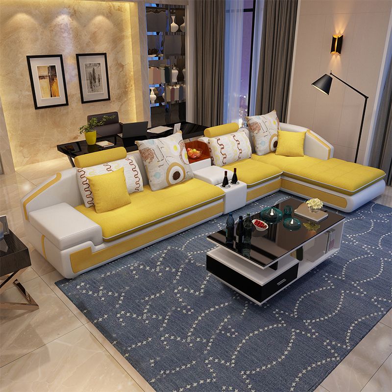 Slipcovered 4-seat Sofa & Chaise 32.28" H Adjustable Sectional