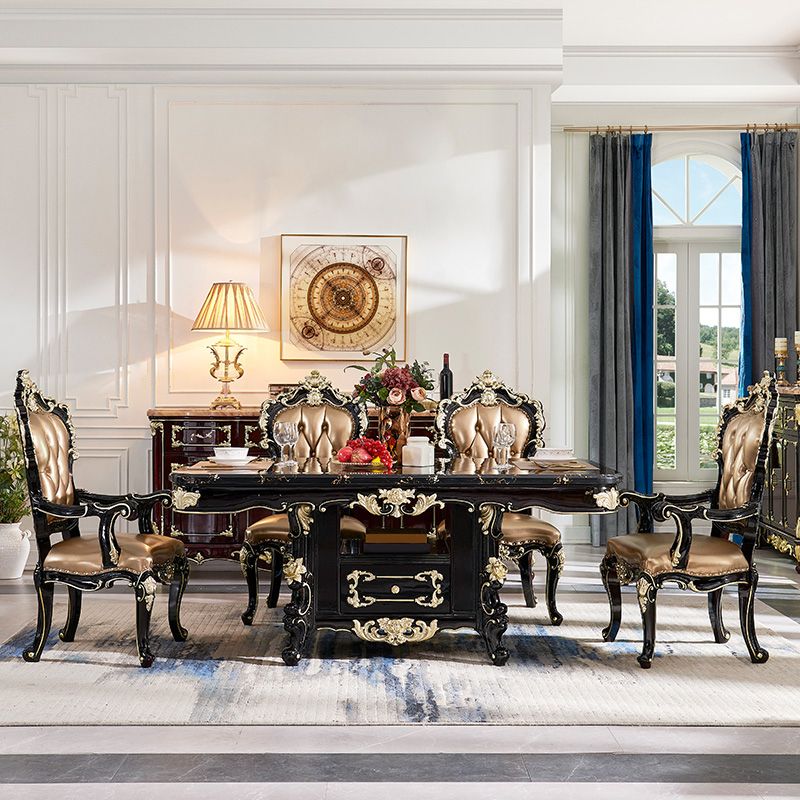 Glam Kitchen Table with Faux Marble Top Solid Wood Legs in Black Clearhalo 'Dining Tables & Seating' 'Dining Tables' 'dining_table' 'furn' 'furn_dining_table' 'Furniture' 'Kitchen & Dining Furniture' 1200x1200_feac7406-77ae-478d-b464-e1b2807e9159
