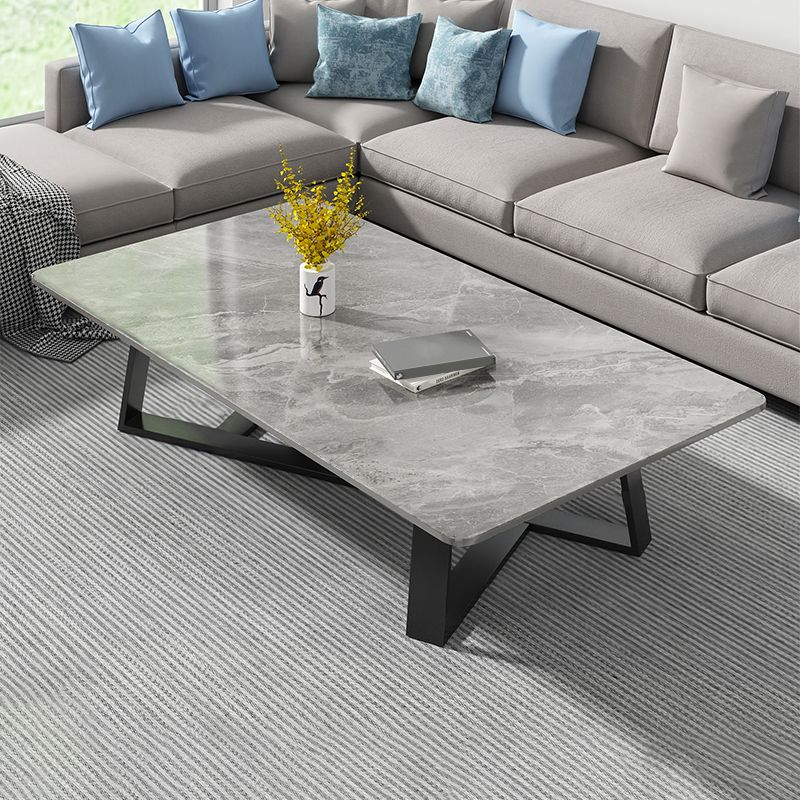 Stone and Metal Coffee Table Contemporary Coffee or End Table with Cross Legs