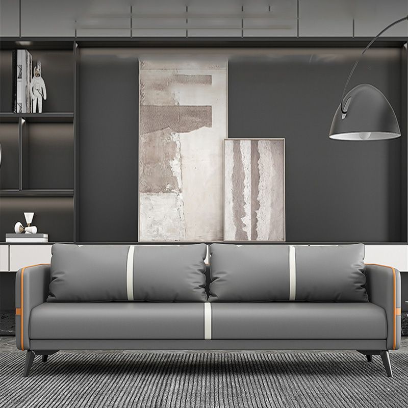 Zeitgenössisches graues Sofa Kunstleder -Quadratarmof Sofa mit Kissen