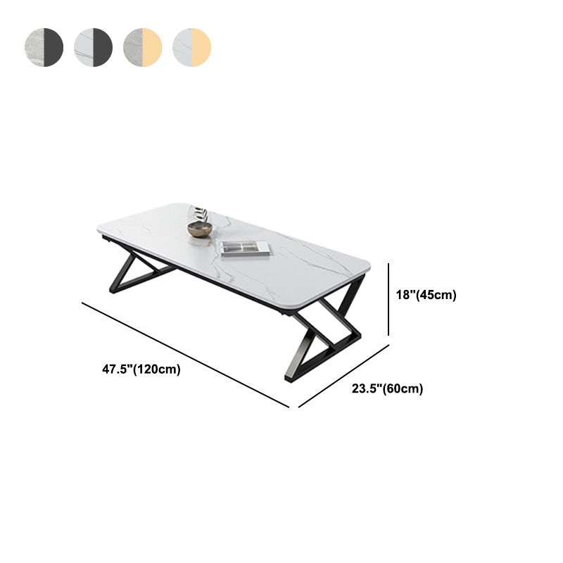 Luxurious 17.72" H Coffee Table in Grey/White Rectangular Stone Cocktail Table