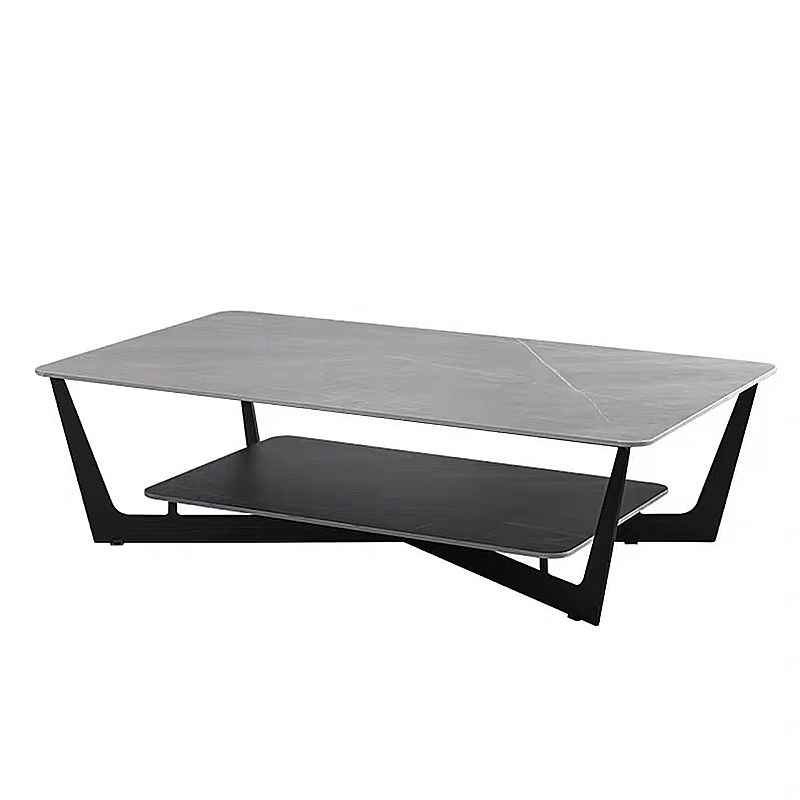 Cross Table Base Design Black Metal Base Slate Top Rectangular Coffee Table Clearhalo 'Coffee & Accent Tables' 'Coffee Tables' 'coffee_tables' 'furn' 'furn_coffee_tables' 'Furniture' 'Living Room Furniture' 1200x1200_feb1f368-e801-4092-bf27-c8c15602d41b