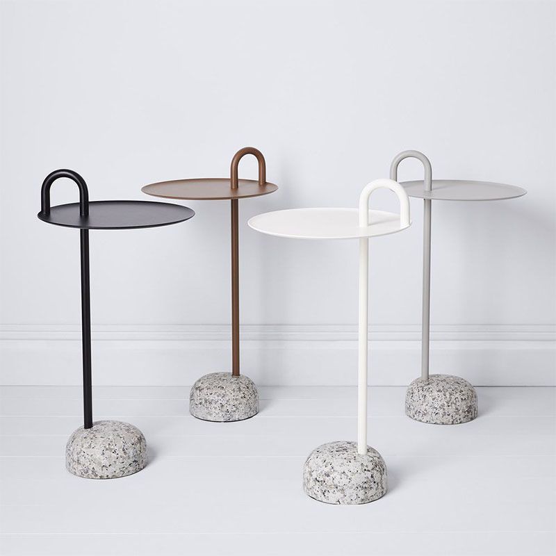 Round Metal Table and Stone Pedestal Base Base Medieval Modern Style Side Table