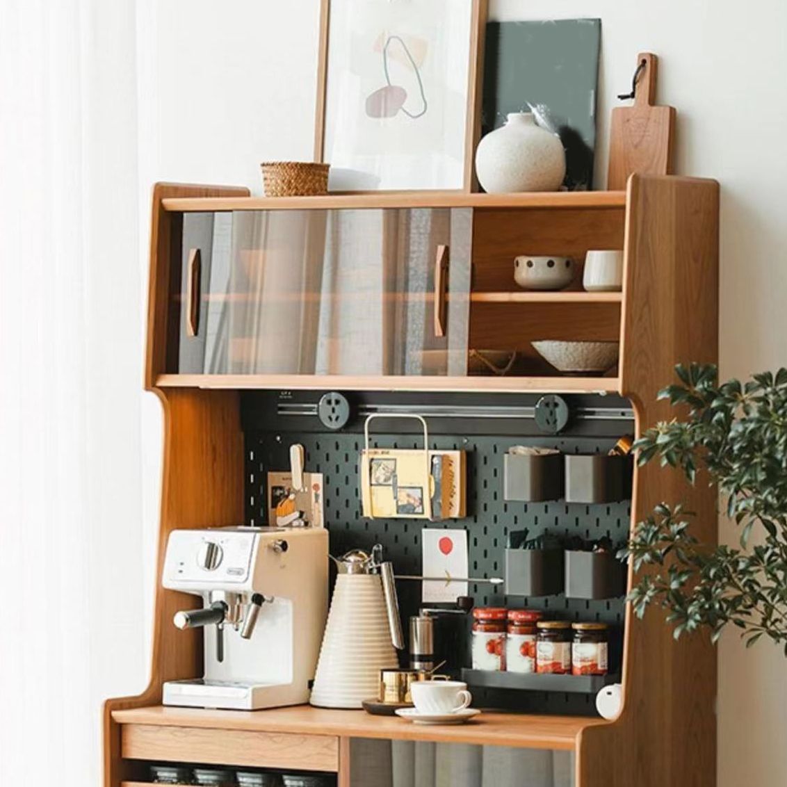 Credenza moderna a 2 cassetti Credenza in legno a pino marrone pino con porte scorrevoli