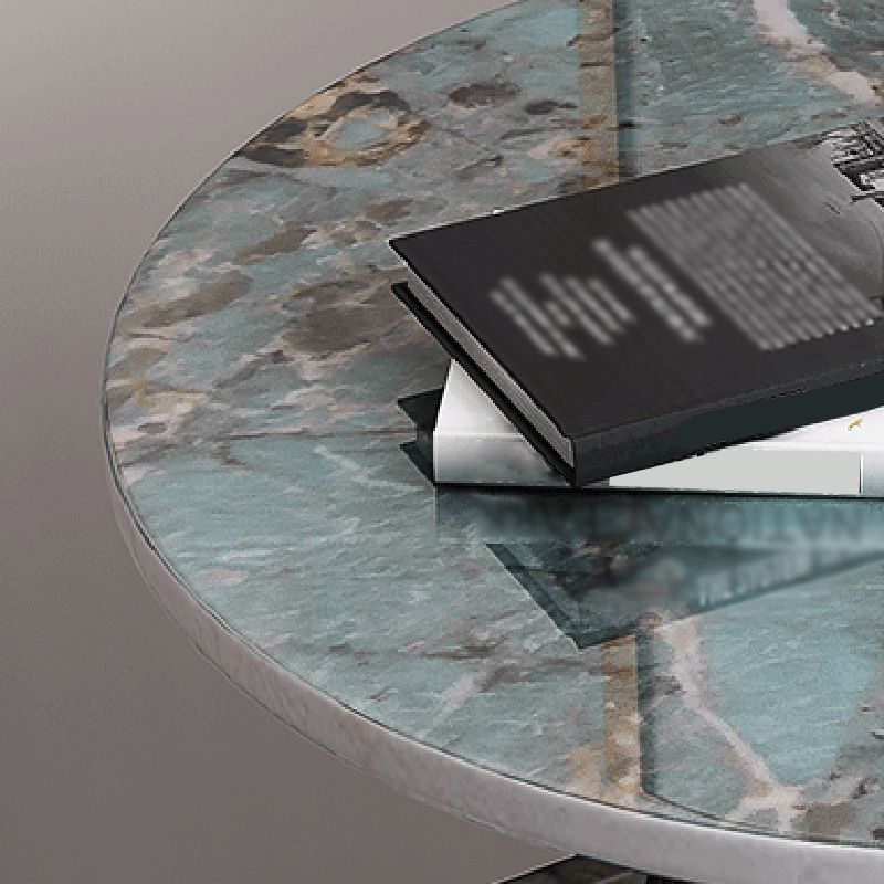 21.6"H Modern Metal Frame Base Slate Round Coffee Table End Table