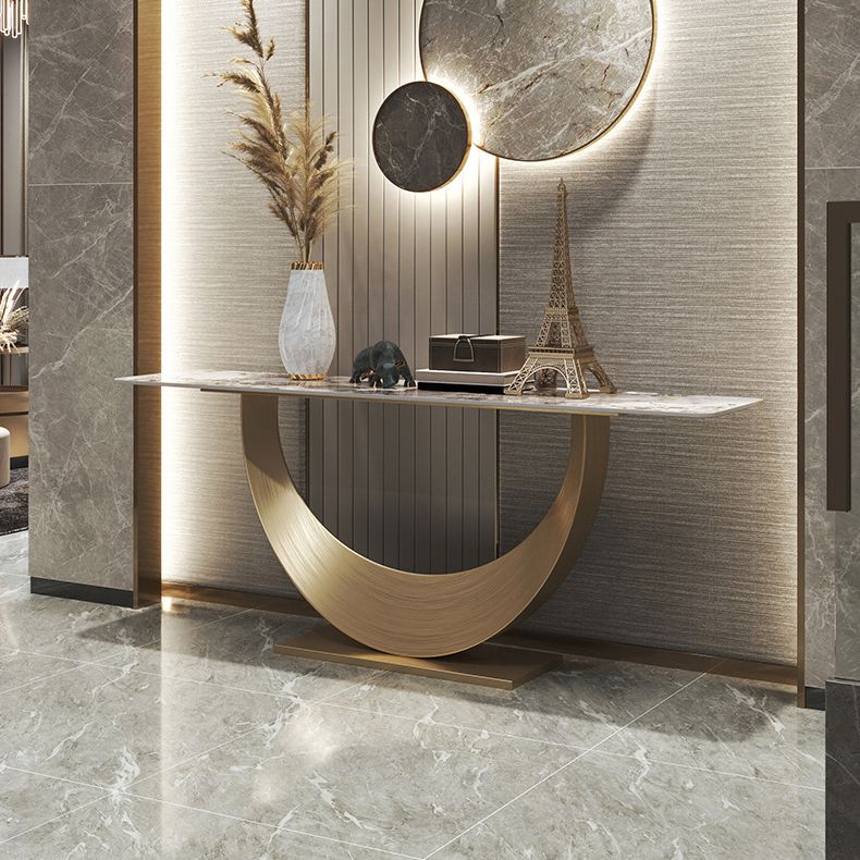 Glam Rectangle Console Table Golden Stone Console Sofa Table for Hall