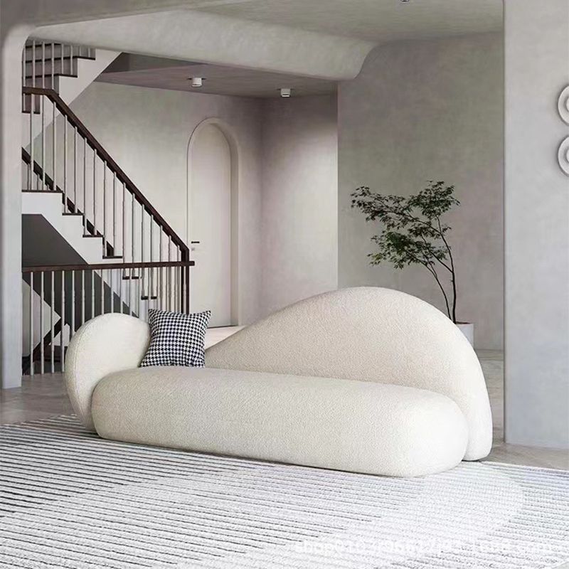 Velvet Tuxedo Arm Curved Sofa White Contemporary Sofa for Apartment