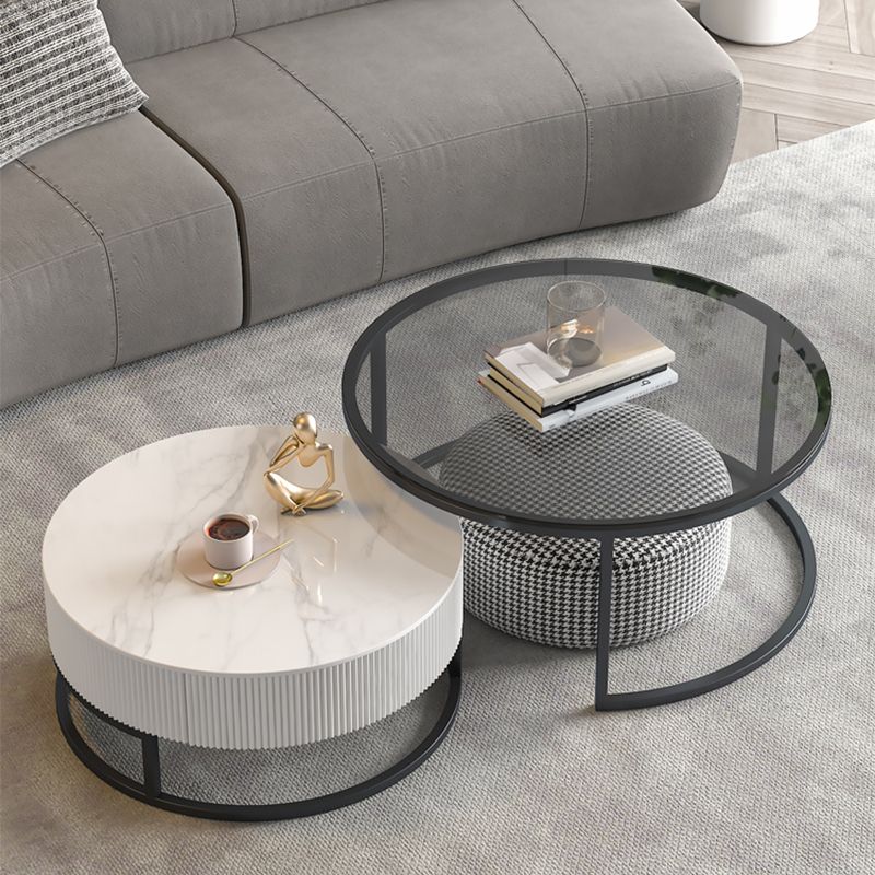 Frame Coffee Table Glass Top Cocktail Table with Storage Drawers