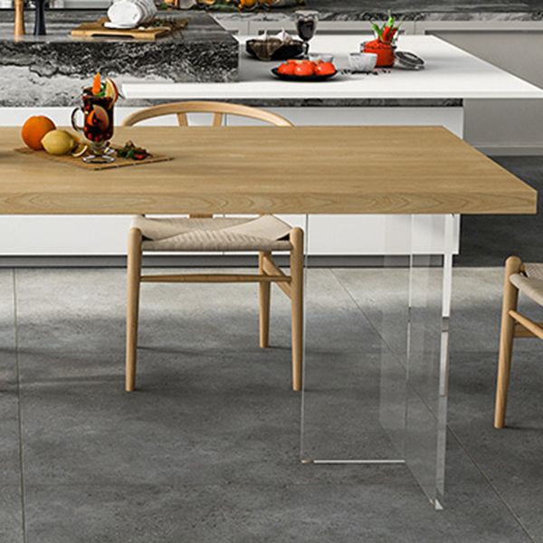 Solid Wood and Acrylic Dinner Table Modern Fixed Table Double Pedestal Dining Table Clearhalo 'Dining Tables & Seating' 'Dining Tables' 'dining_table' 'furn' 'furn_dining_table' 'Furniture' 'furniture_dining_table' 'Kitchen & Dining Furniture' 'kitchen' 'kitchen_dining_table' 1200x1200_fec736cc-e516-4cd9-90ce-d1023179408c