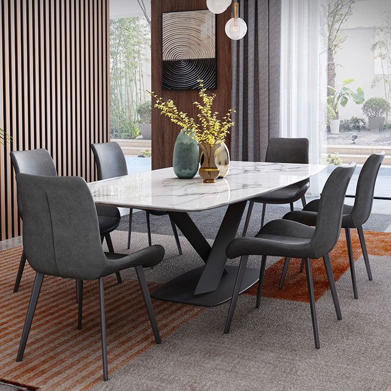 Sintered Stone Table for Restaurant Industrial Rectangle Dining Table Metal Pedestal Clearhalo ' dining_table' 'Dining Tables & Seating' 'Dining Tables' 'furn' 'furn_dining_table' 'Furniture' 'furniture_dining_table' 'Kitchen & Dining Furniture' 'kitchen&dining_furn' 'kitchen' 'kitchen_dining_table' 1200x1200_fec7c349-310c-48e5-88e9-cf2656fb8c3b