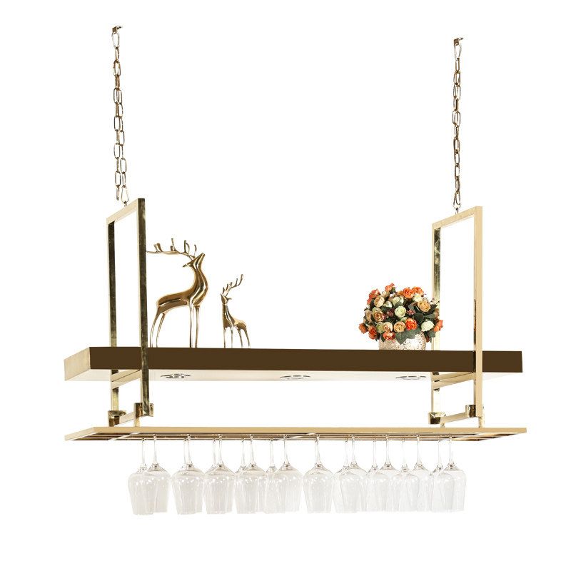 Porta del vino sospeso in metallo con supporto di vetro e mensola per la cucina