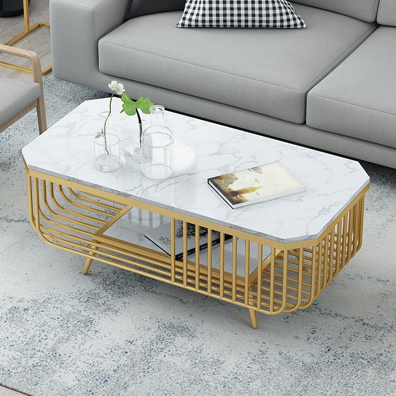 39.37" L Rectangle Slate Coffee Table Iron 4 Legs Cocktail Table with Shelf Clearhalo 'Coffee & Accent Tables' 'Coffee Tables' 'coffee_tables' 'furn' 'furn_coffee_tables' 'Furniture' 'Living Room Furniture' 1200x1200_fecc6d29-6a7b-4154-86fa-fdc0d295afb6