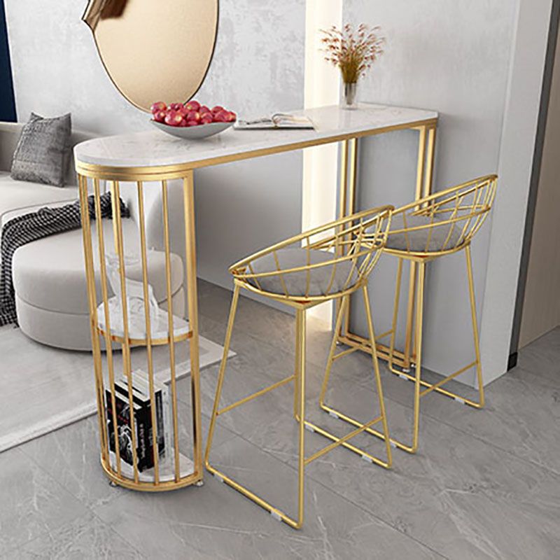 Glam Style 41.3"H Bar Table Marble White Top Specialty Bistro Table with Shelves Clearhalo 'Bar Furniture' 'Bar Tables' 'bar_tables' 'furn' 'furn_bar_tables' 'Furniture' 'furniture_bar_tables' 'Kitchen & Dining Furniture' 'kitchen&dining_furn' 'kitchen' 1200x1200_fecc8cf2-367c-4d52-b9b9-37755328f1c8