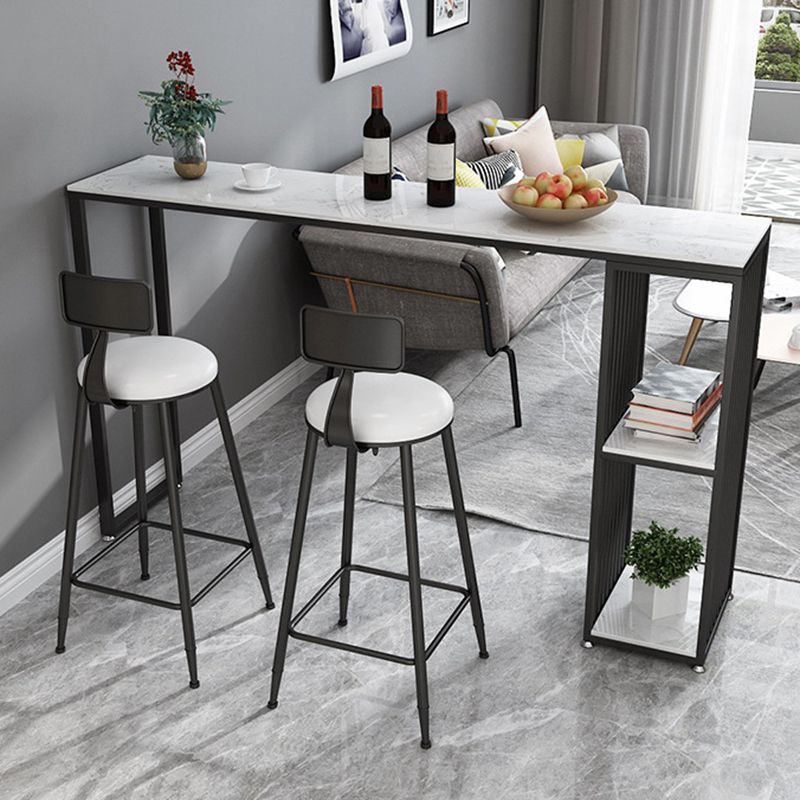 Industrial Marble Metal Pub/Bar Table With 18" Wide Elm Top Counter Wine Table
