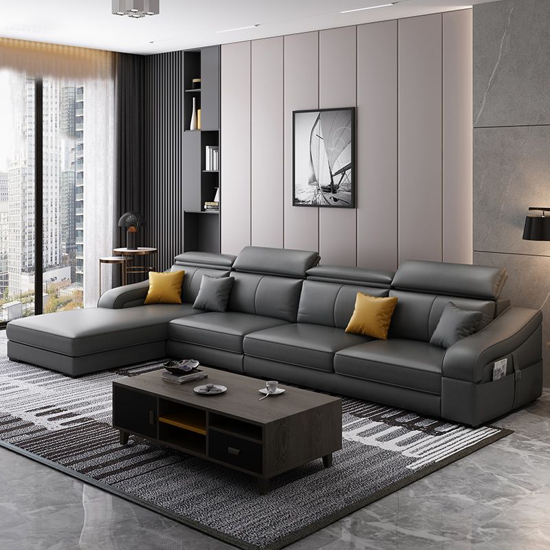 Modern Sloped Arms Sectionals 33.46"High Cushion Back Sectional Sofa with Storage, Grey Clearhalo 'furn' 'furn_sectionals' 'Furniture' 'furniture_sectionals' 'kitchen' 'kitchen_sectionals' 'Living Room Furniture' 'Sectionals' 1200x1200_fed2ac81-65ec-4ad2-a0b4-198d593777f2