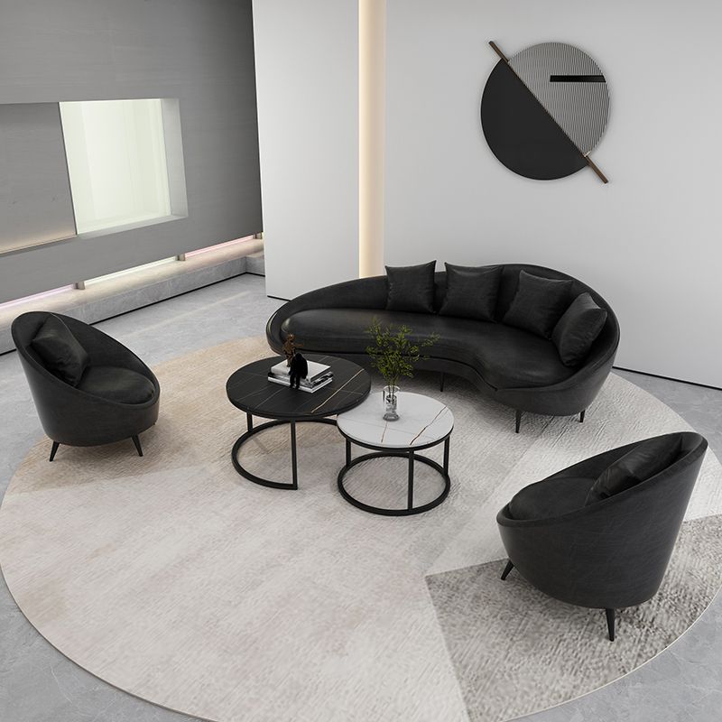 Contemporary Faux Leather Sloped Arm Sofa in Black For Living Room Clearhalo 'furn' 'furn_sofas' 'Furniture' 'Living Room Furniture' 'Sofa' 'sofas' 1200x1200_fed4eecb-3299-428a-afeb-eb88a7870186