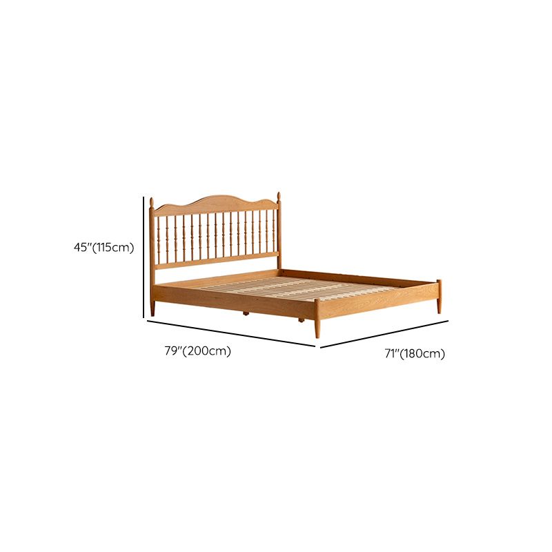 Contemporary Pine Wood Bed in Light Brone Scandinavian Bed with Headboard