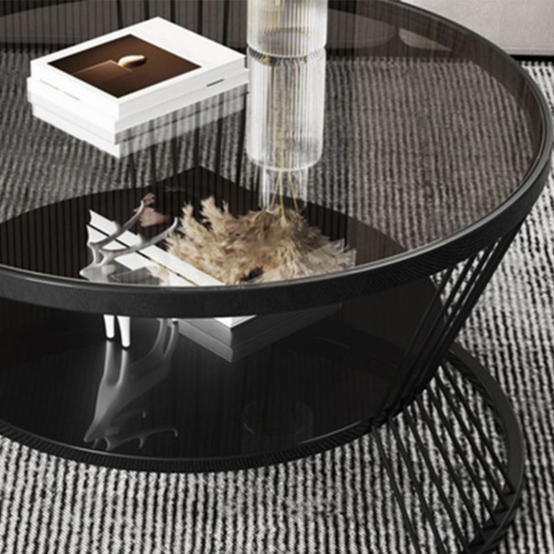 Round Coffee Cocktail Table Glass Top Frame Coffee or End Table with Storage Shelf Clearhalo 'Coffee & Accent Tables' 'Coffee Tables' 'coffee_tables' 'furn' 'furn_coffee_tables' 'Furniture' 'Living Room Furniture' 1200x1200_fed77027-58d1-40e7-be89-5ff45a6b8c79