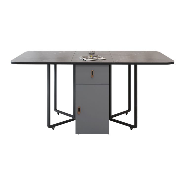 Metal Base Modern Rectangular Table Sintered Stone Top Table with Drop Leaf Clearhalo 'Dining Tables & Seating' 'Dining Tables' 'dining_table' 'furn' 'furn_dining_table' 'Furniture' 'furniture_dining_table' 'Kitchen & Dining Furniture' 'kitchen' 'kitchen_dining_table' 1200x1200_fed85da6-edf2-497b-a4c2-c9c3bc180fa9