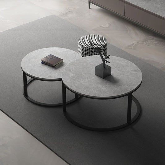 スレートラウンドコーヒーテーブル2ピースモダンなミニマリストバンチングテーブル