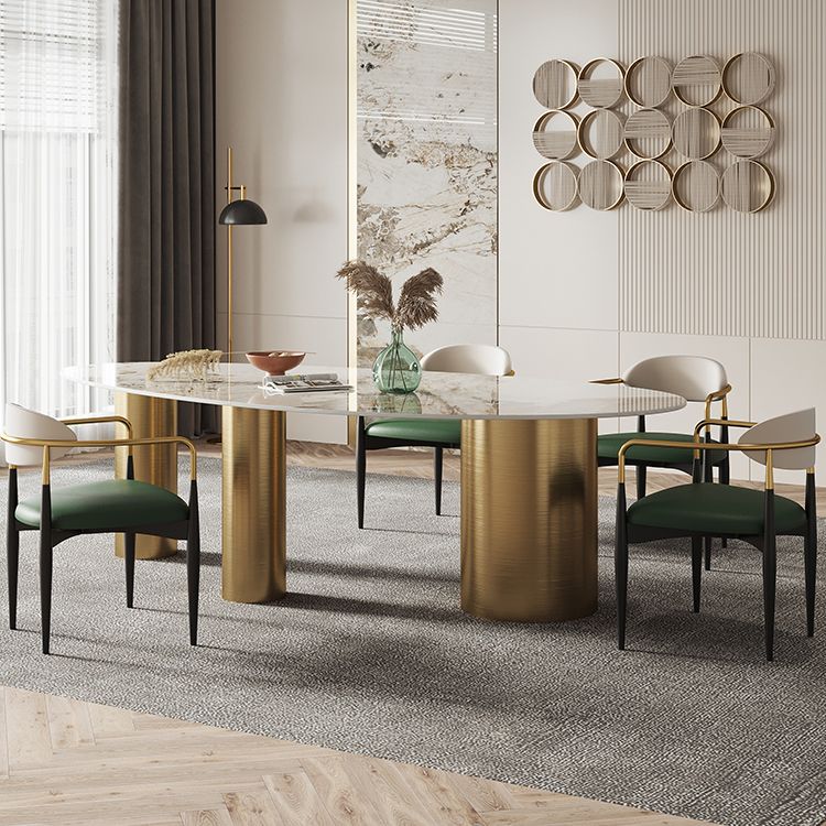 Mesa de comedor de piedra sinterizada de lujo Mesa blanca ovalada con 3 patas para restaurante