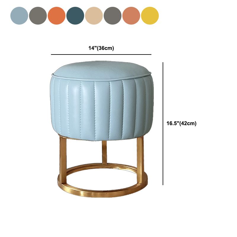 Glam Faux Leather Upholstered Standard Ottoman Round Shape Pouf