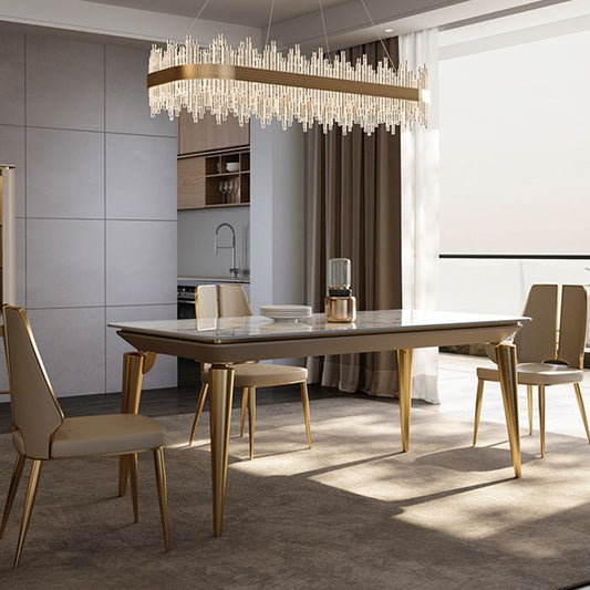 Traditional Luxury Rectangle Dining Table Sintered Stone Table with 4 Metal Legs