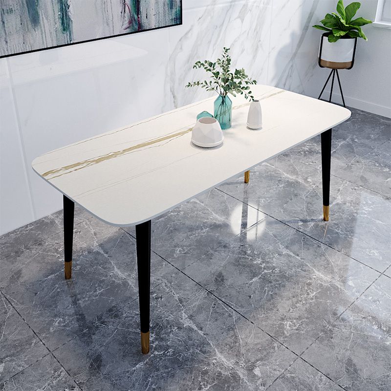 Rectangle Black Base Dining Table Modern Stone 4 Iron Legs Table Clearhalo 'Dining Tables & Seating' 'Dining Tables' 'dining_table' 'furn' 'furn_dining_table' 'Furniture' 'Kitchen & Dining Furniture' 1200x1200_fee25051-88ff-43ae-b11c-0f1d5cf996a1