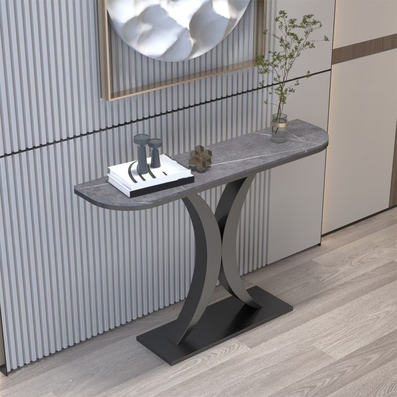 12 inch Wide Glam Accent Table Half Moon Shape Metal Console Table for Hall Clearhalo 'Console Tables' 'console_tables' 'Entry & Mudroom Furniture' 'furn' 'furn_console_tables' 'Furniture' 1200x1200_fee61dfa-e081-44c7-87b7-d44f301d412f